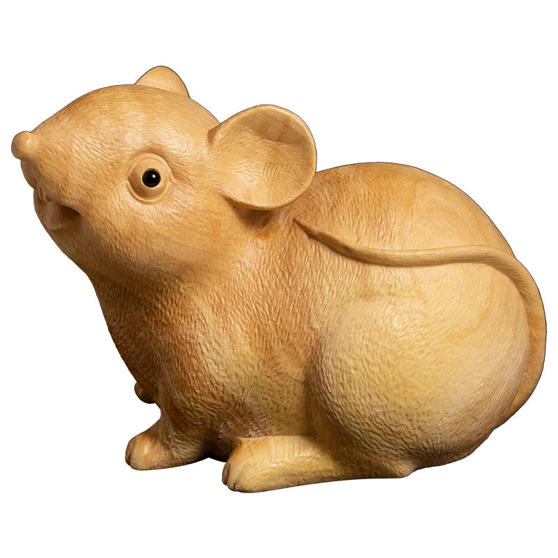 Boxwood 5cm 7cm Mouse Sculpture Wood Carving Chinese Zodiac Rat Statue Lucky Rat Home Decor