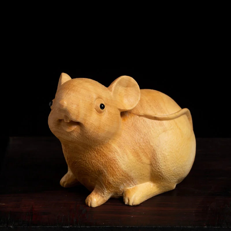 Boxwood 5cm 7cm Mouse Sculpture Wood Carving Chinese Zodiac Rat Statue Lucky Rat Home Decor