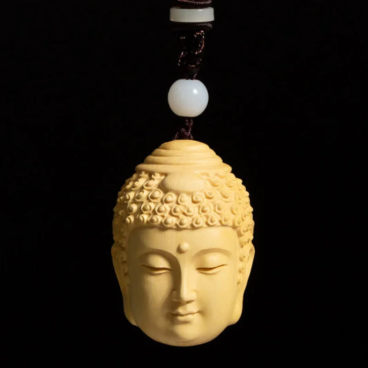 Boxwood 5cm Buddha and Demon Sculpture Pendant Wood Carving Sakyamuni Statue Feng Shui Car Hanging Buddha Home Decor
