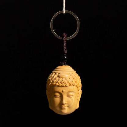 Boxwood 5cm Buddha and Demon Sculpture Pendant Wood Carving Sakyamuni Statue Feng Shui Car Hanging Buddha Home Decor