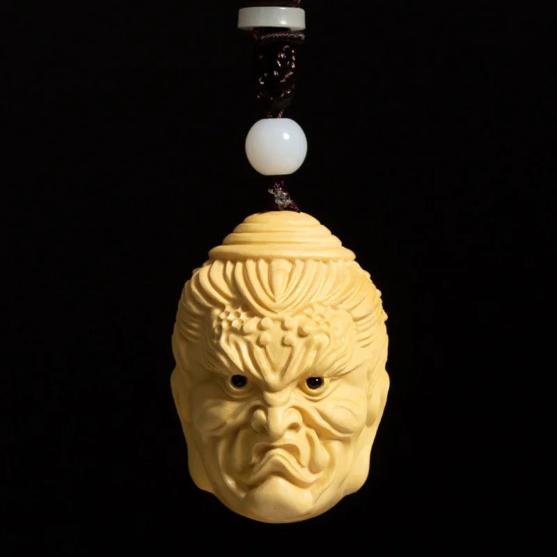 Boxwood 5cm Buddha and Demon Sculpture Pendant Wood Carving Sakyamuni Statue Feng Shui Car Hanging Buddha Home Decor
