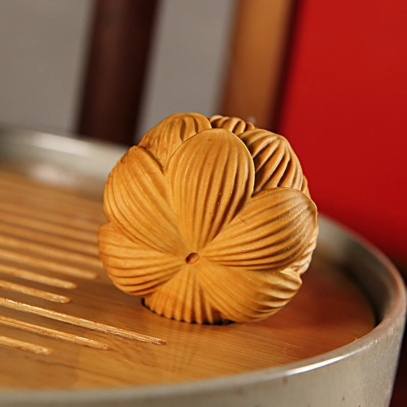 Boxwood 5cm Lotus Incense Burner Sculpture Wood Statue Feng Shui Collection Wealth Flower Lucky Home Decor