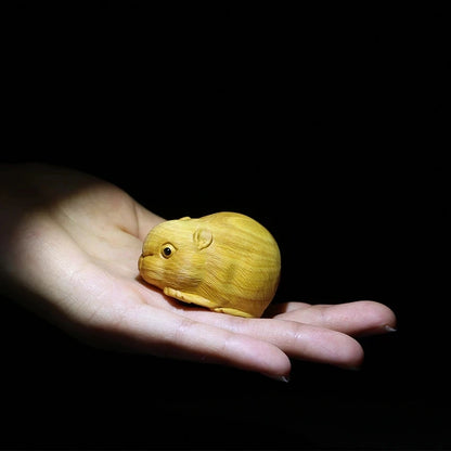 Boxwood 5cm Mouse Statue Pet Wooden Toy Hot Cute Hamster Chinese Zodiac Rat Wood Sculpture Crafts Birthday Gift Home Decore