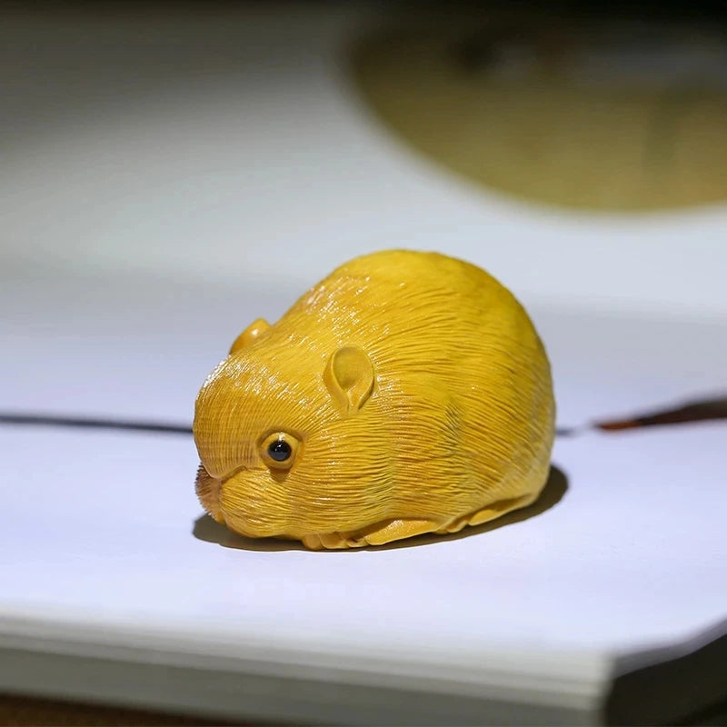 Boxwood 5cm Mouse Statue Pet Wooden Toy Hot Cute Hamster Chinese Zodiac Rat Wood Sculpture Crafts Birthday Gift Home Decore