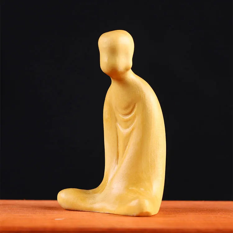 Boxwood 6 7 8cm Buddha Sculpture Wood Carving Zen Monk Statue Home Decor