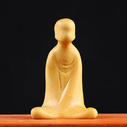 Boxwood 6 7 8cm Buddha Sculpture Wood Carving Zen Monk Statue Home Decor