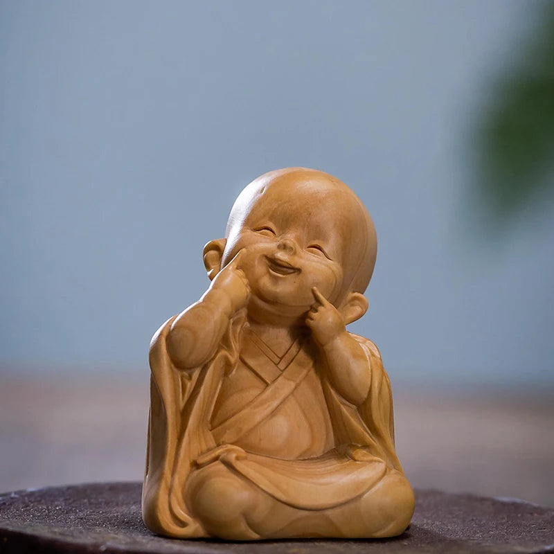 Boxwood 6/8cm Little Monk Sculpture Wood Mini Buddha Statue Sitting Standing Zen Style Lucky Feng Shui Home Decor