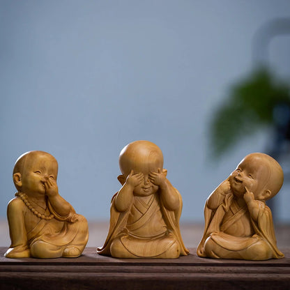 Boxwood 6/8cm Little Monk Sculpture Wood Mini Buddha Statue Sitting Standing Zen Style Lucky Feng Shui Home Decor