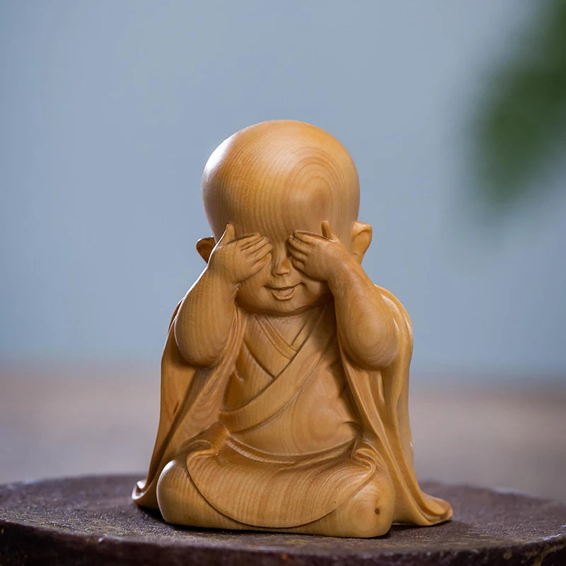 Boxwood 6/8cm Little Monk Sculpture Wood Mini Buddha Statue Sitting Standing Zen Style Lucky Feng Shui Home Decor