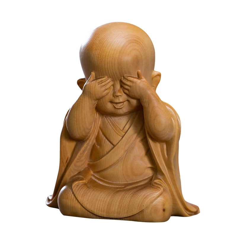 Boxwood 6/8cm Little Monk Sculpture Wood Mini Buddha Statue Sitting Standing Zen Style Lucky Feng Shui Home Decor
