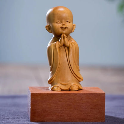 Boxwood 6/8cm Little Monk Sculpture Wood Mini Buddha Statue Sitting Standing Zen Style Lucky Feng Shui Home Decor