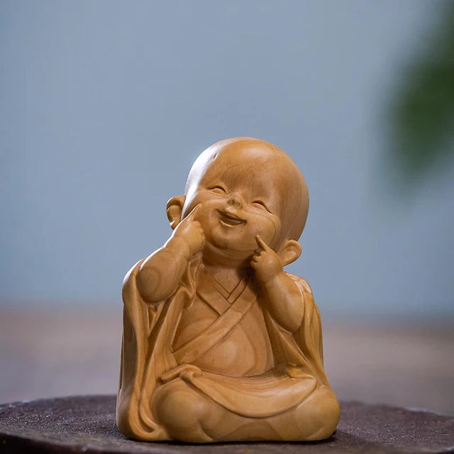 Boxwood 6/8cm Little Monk Sculpture Wood Mini Buddha Statue Sitting Standing Zen Style Lucky Feng Shui Home Decor