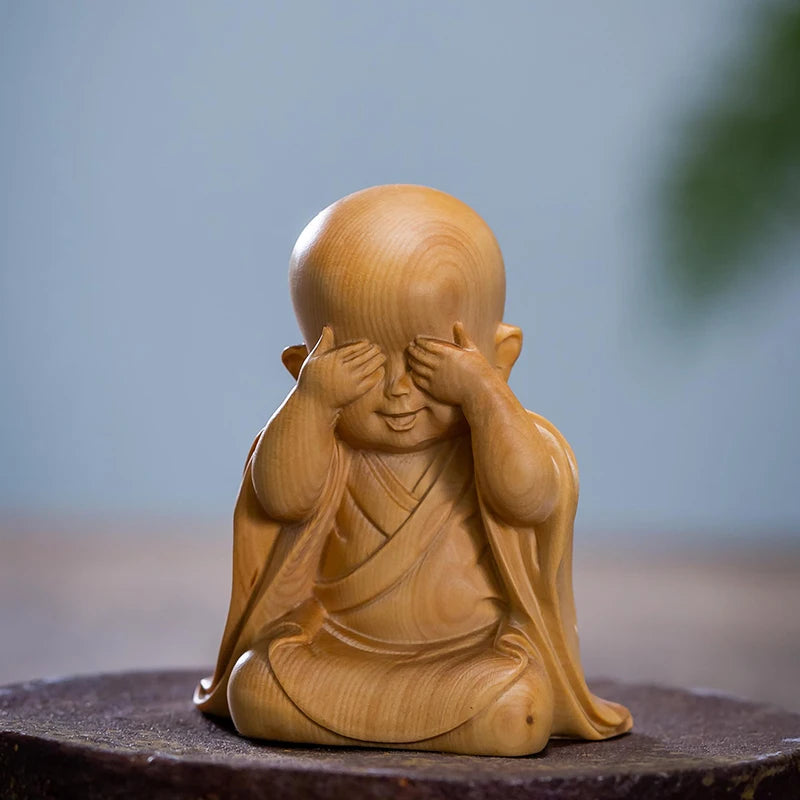 Boxwood 6/8cm Little Monk Sculpture Wood Mini Buddha Statue Sitting Standing Zen Style Lucky Feng Shui Home Decor
