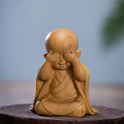 Boxwood 6/8cm Little Monk Sculpture Wood Mini Buddha Statue Sitting Standing Zen Style Lucky Feng Shui Home Decor