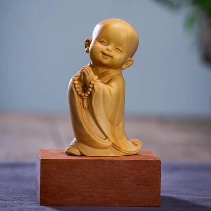 Boxwood 6/8cm Little Monk Sculpture Wood Mini Buddha Statue Sitting Standing Zen Style Lucky Feng Shui Home Decor