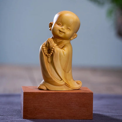 Boxwood 6/8cm Little Monk Sculpture Wood Mini Buddha Statue Sitting Standing Zen Style Lucky Feng Shui Home Decor