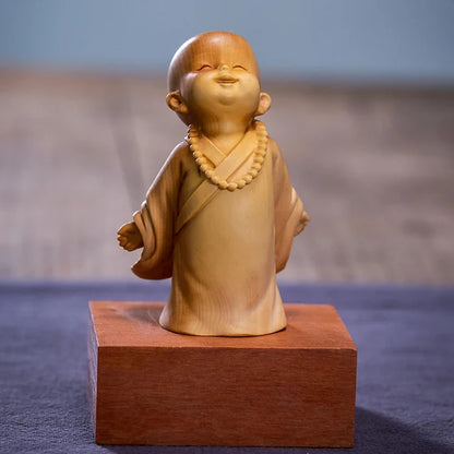 Boxwood 6/8cm Little Monk Sculpture Wood Mini Buddha Statue Sitting Standing Zen Style Lucky Feng Shui Home Decor