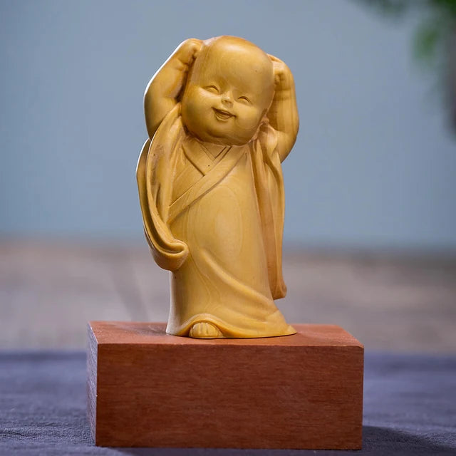 Boxwood 6/8cm Little Monk Sculpture Wood Mini Buddha Statue Sitting Standing Zen Style Lucky Feng Shui Home Decor