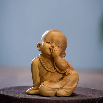 Boxwood 6/8cm Little Monk Sculpture Wood Mini Buddha Statue Sitting Standing Zen Style Lucky Feng Shui Home Decor