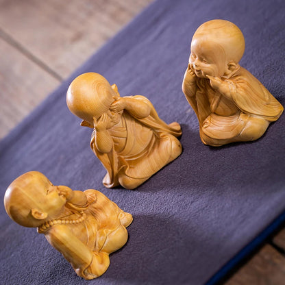 Boxwood 6/8cm Little Monk Sculpture Wood Mini Buddha Statue Sitting Standing Zen Style Lucky Feng Shui Home Decor