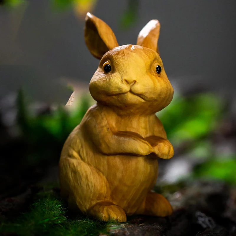 Boxwood 6 cm Chinese Traditional Animal Sculpture Zodiac Rabbit Mascot Office Decoration Solid Wood Crafts