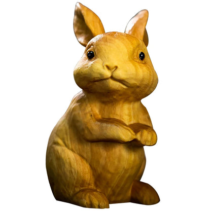 Boxwood 6 cm Chinese Traditional Animal Sculpture Zodiac Rabbit Mascot Office Decoration Solid Wood Crafts