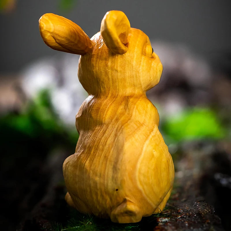Boxwood 6 cm Chinese Traditional Animal Sculpture Zodiac Rabbit Mascot Office Decoration Solid Wood Crafts