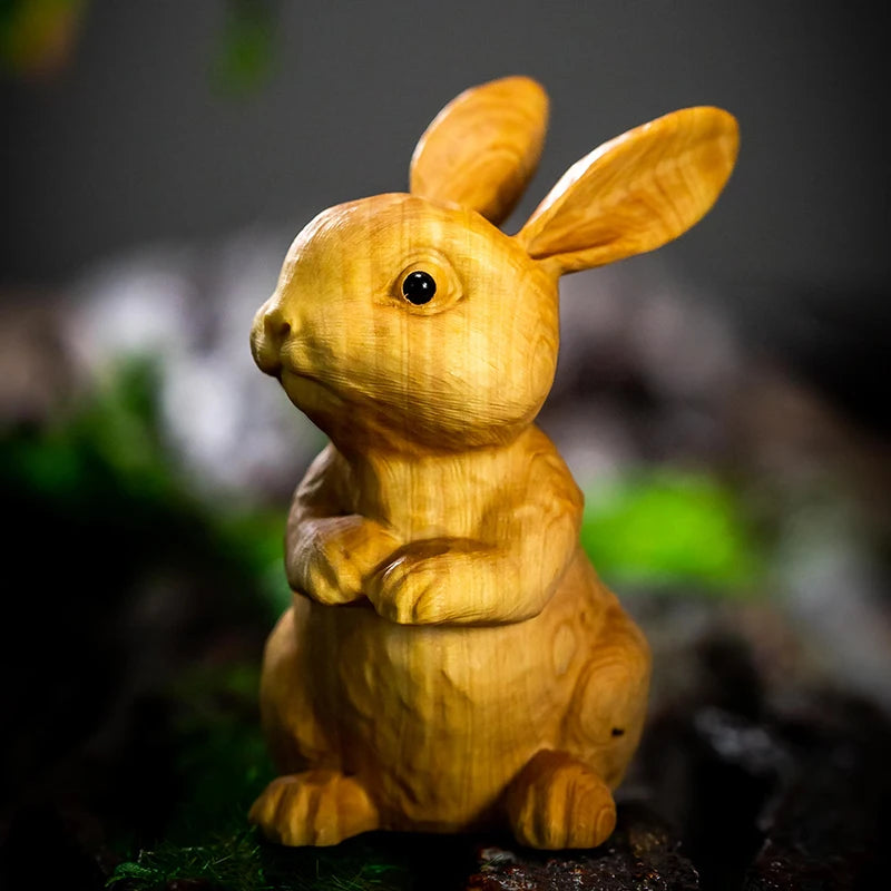 Boxwood 6 cm Chinese Traditional Animal Sculpture Zodiac Rabbit Mascot Office Decoration Solid Wood Crafts