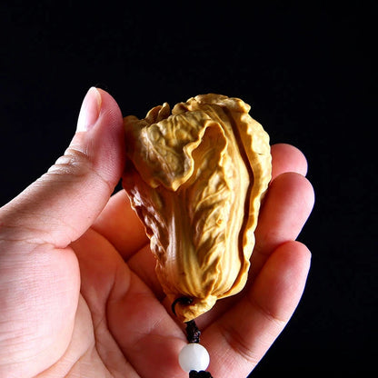 Boxwood 6CM Chinese Cabbage Sculpture Wood Wealthy Vegetables Statue Rich Pendant Home Decor