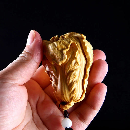 Boxwood 6CM Chinese Cabbage Sculpture Wood Wealthy Vegetables Statue Rich Pendant Home Decor