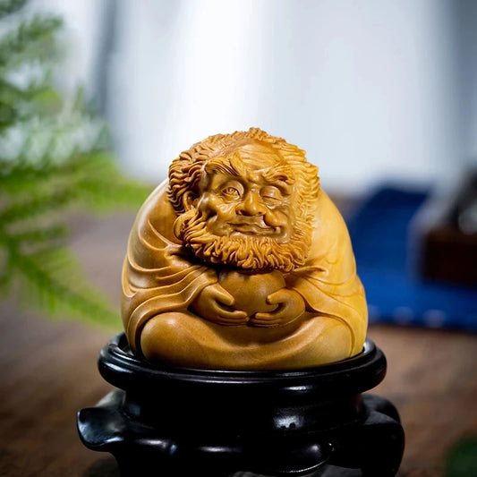 Boxwood 6CM Dharma Sculpture Cartoons Buddha Wood Zen Statue Feng Shui Meditation Home Decor