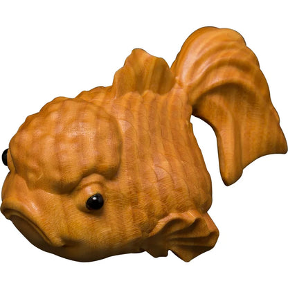 Boxwood 6CM Fish Sculpture Wood Carving Animal Statue Goldfish Lucky Home Decor