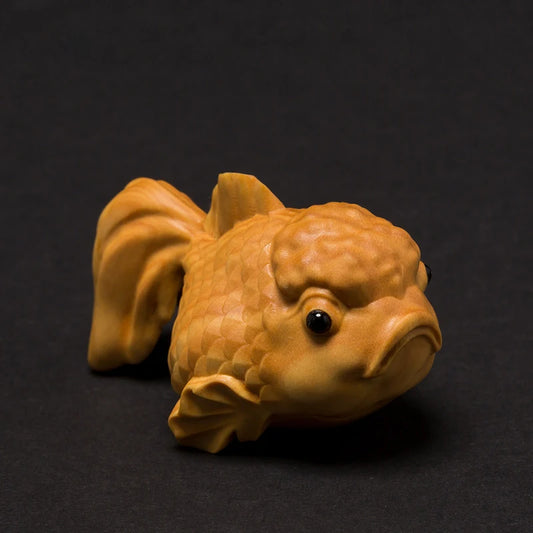 Boxwood 6CM Fish Sculpture Wood Carving Animal Statue Goldfish Lucky Home Decor