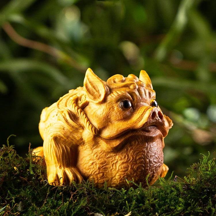 Boxwood 6CM Gold Toads Sculpture Wood Carving Animal Lucky Statue Home Decor
