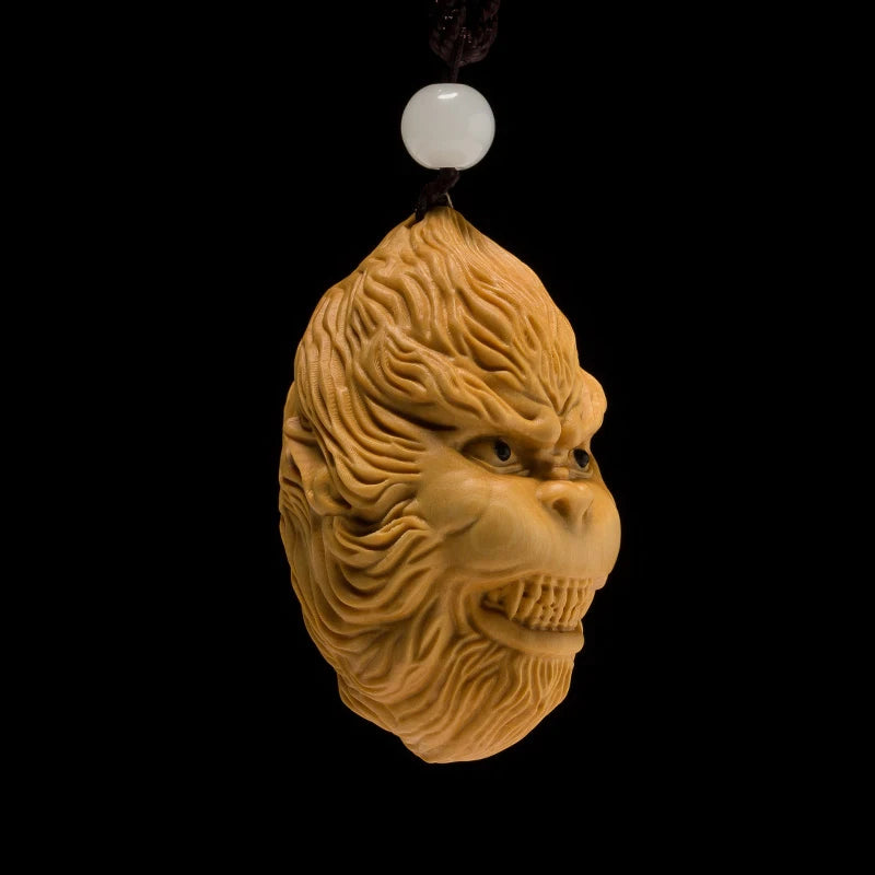 Boxwood 6CM Monkey King Sculpture Wood Carving Car Hanging Sun Wukong Statue Pendant Home Decor