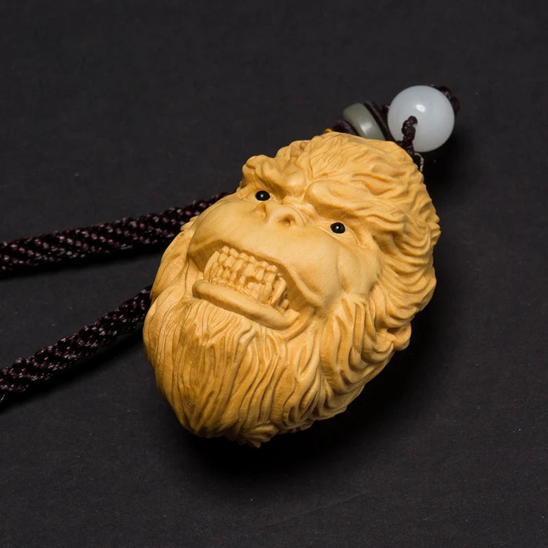 Boxwood 6CM Monkey King Sculpture Wood Carving Car Hanging Sun Wukong Statue Pendant Home Decor