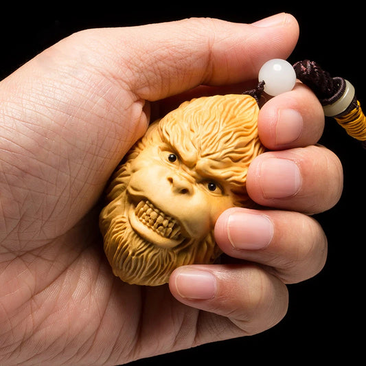 Boxwood 6CM Monkey King Sculpture Wood Carving Car Hanging Sun Wukong Statue Pendant Home Decor