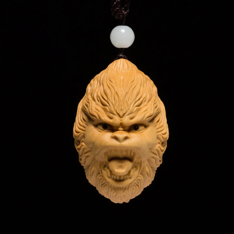 Boxwood 6CM Monkey King Sculpture Wood Carving Car Hanging Sun Wukong Statue Pendant Home Decor