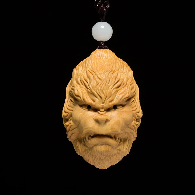 Boxwood 6CM Monkey King Sculpture Wood Carving Car Hanging Sun Wukong Statue Pendant Home Decor