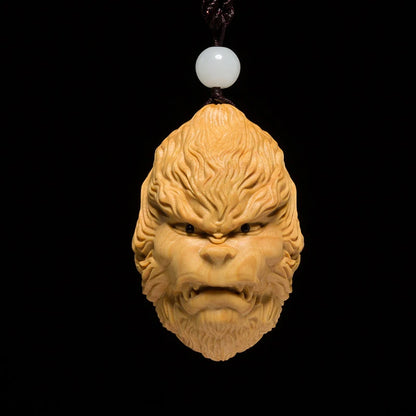 Boxwood 6CM Monkey King Sculpture Wood Carving Car Hanging Sun Wukong Statue Pendant Home Decor