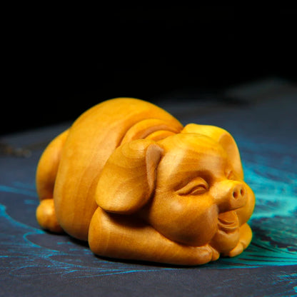 Boxwood 6CM Pig Sculpture Wood Carving Animal Statue Chinese Zodiac Piggy Home Decor