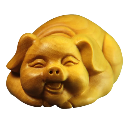 Boxwood 6CM Pig Sculpture Wood Carving Animal Statue Chinese Zodiac Piggy Home Decor