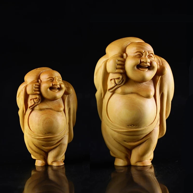 Boxwood 6cm 8cm Maitreya Sculpture Wood Laughing Buddha Statue Metteyya Pendant Home Decor