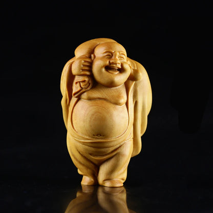 Boxwood 6cm 8cm Maitreya Sculpture Wood Laughing Buddha Statue Metteyya Pendant Home Decor