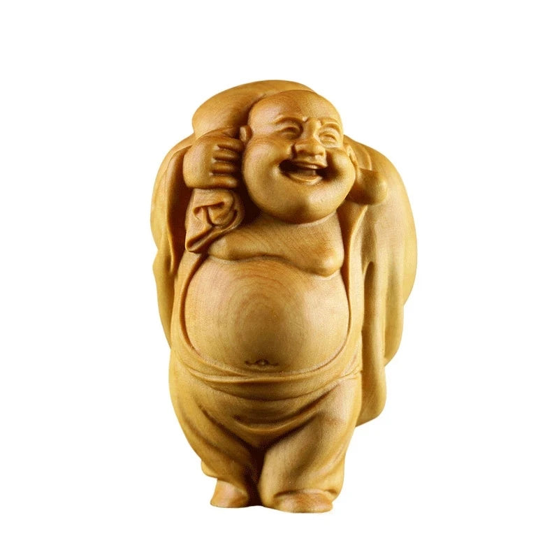Boxwood 6cm 8cm Maitreya Sculpture Wood Laughing Buddha Statue Metteyya Pendant Home Decor