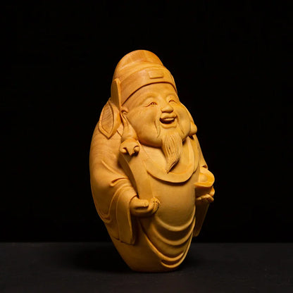 Boxwood 6cm 8cm Wealth God Sculpture Wood Carving Lucky Pendant Buddha Statue Home Decor