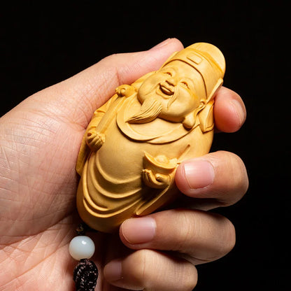 Boxwood 6cm 8cm Wealth God Sculpture Wood Carving Lucky Pendant Buddha Statue Home Decor
