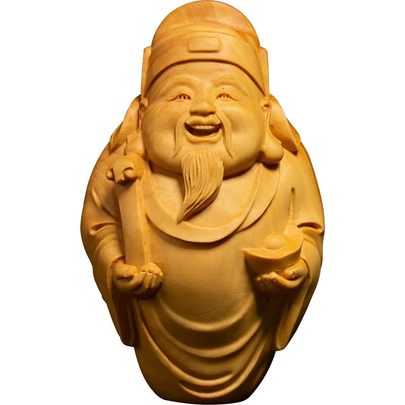 Boxwood 6cm 8cm Wealth God Sculpture Wood Carving Lucky Pendant Buddha Statue Home Decor
