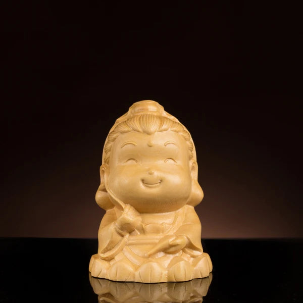 Boxwood 6cm Buddhas Sculpture Guanyu Guanyin Laughing Buddha God of Wealth Wood Statue Home Decor