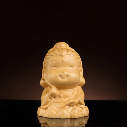 Boxwood 6cm Buddhas Sculpture Guanyu Guanyin Laughing Buddha God of Wealth Wood Statue Home Decor